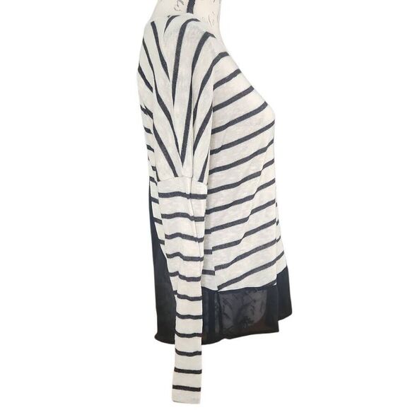 American Rag Women's Size Large Black White Striped Back Sheer Panel Top - Picture 4 of 7